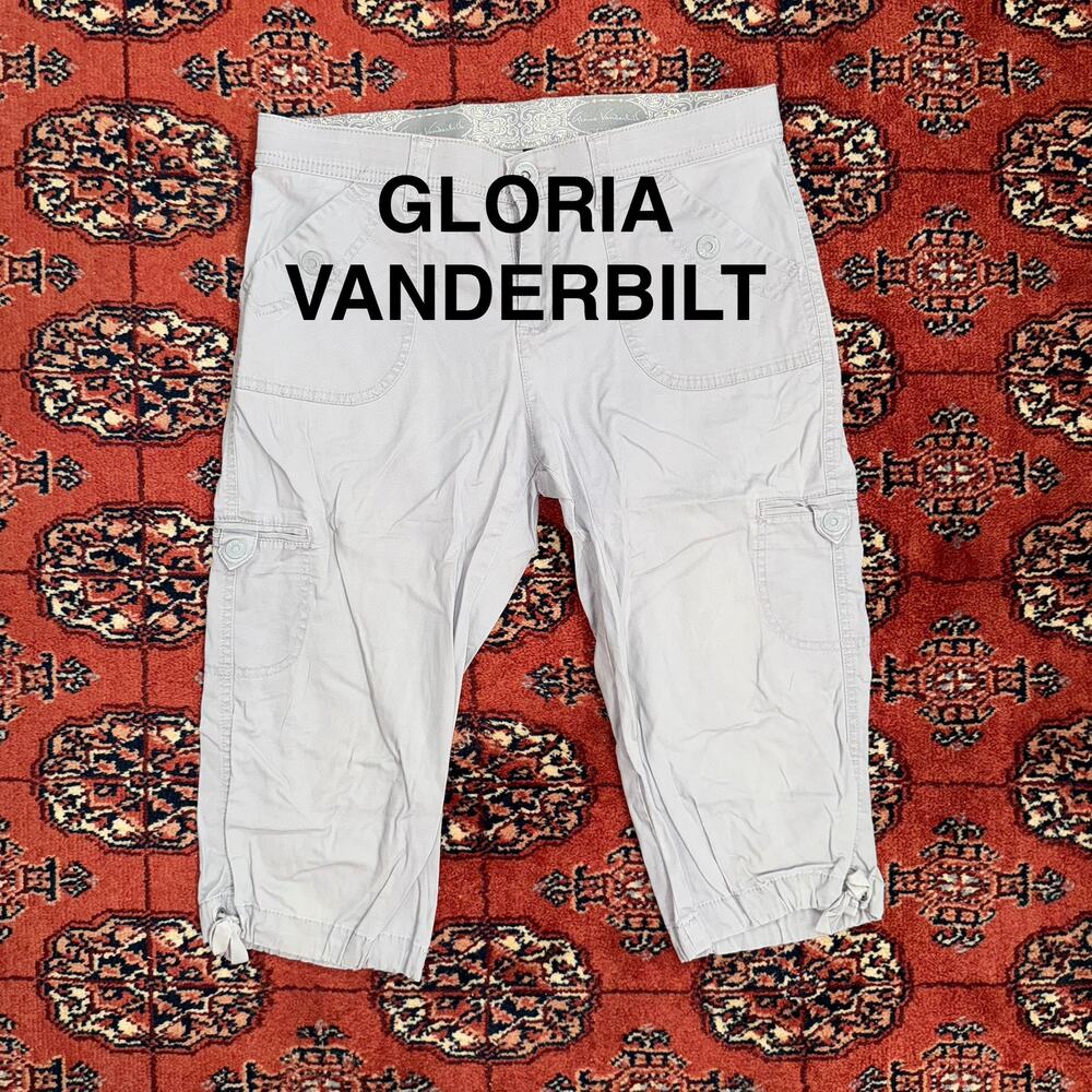 Gloria Vanderbilt 4P Medium Gray Stretch Cotton Cropped Cargo Beachy Pants‎